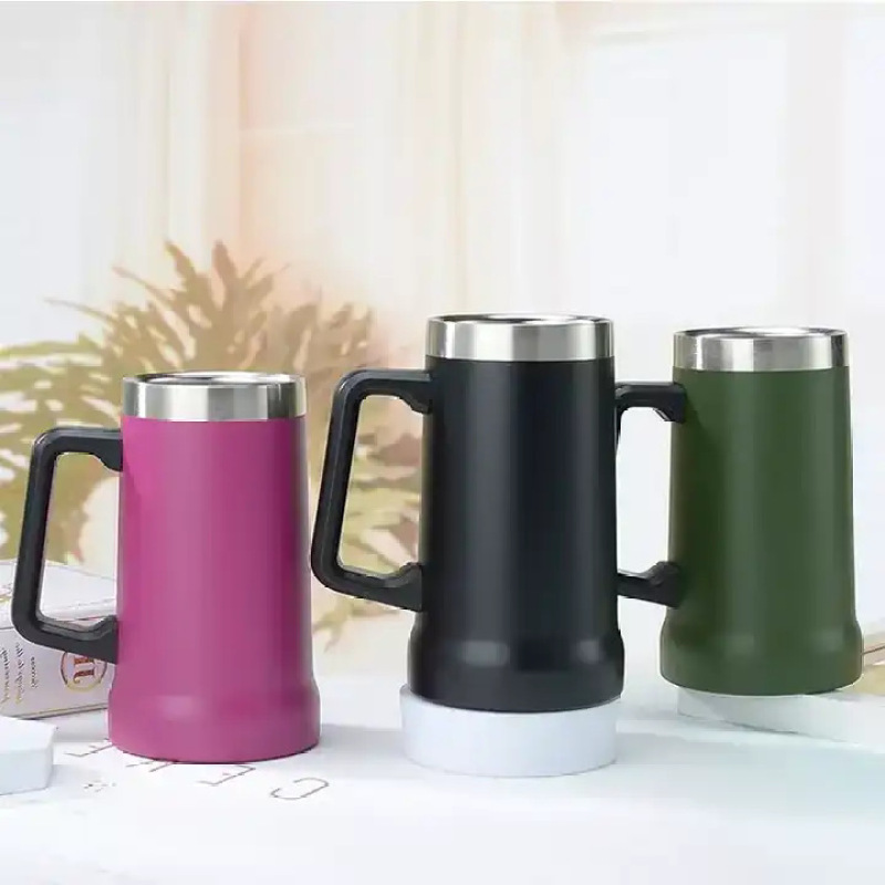 Custom 2024 24oz 304 Stainless Steel Large Capacity Double Wall Insulated Brazilian Beer Mug 700ml Tumbler with Handle