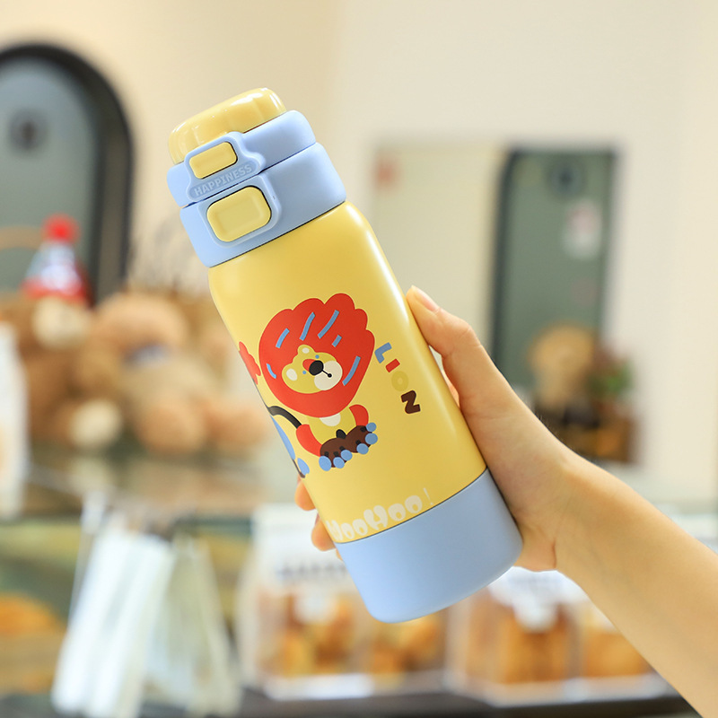 Cartoon Kids Leakproof Double Wall Vacuum Flasks 316 Stainless Steel Insulated Children Thermos Water Bottle with Straw