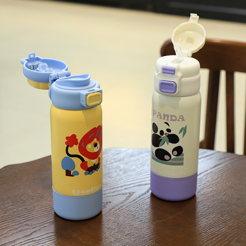 Cartoon Kids Leakproof Double Wall Vacuum Flasks 316 Stainless Steel Insulated Children Thermos Water Bottle with Straw