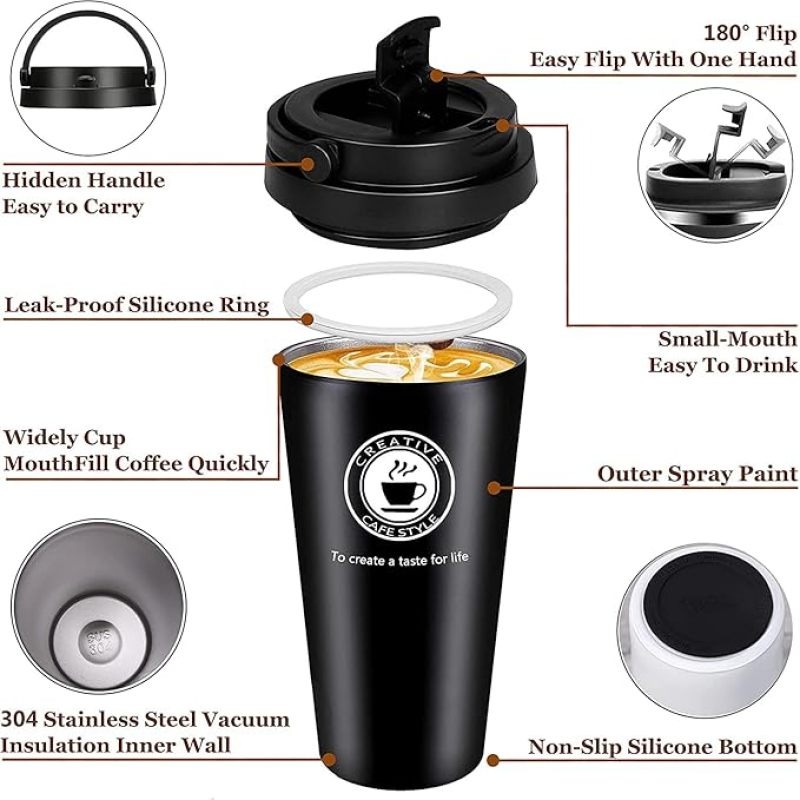 Factory Price Wholesale 500ml Double Wall Vacuum 304 Stainless Steel Coffee Cup Outdoor Water Bottle With Lid