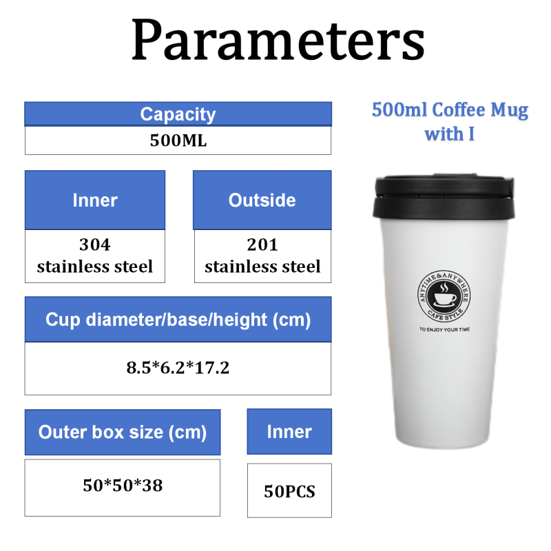 Factory Price Wholesale 500ml Double Wall Vacuum 304 Stainless Steel Coffee Cup Outdoor Water Bottle With Lid