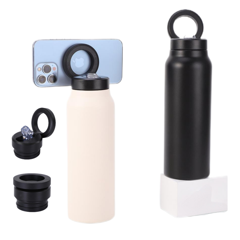 24oz Large Capacity Stainless Steel Insulated Space Mug Water Bottle with Magnetic Phone Mount for Boiling Water