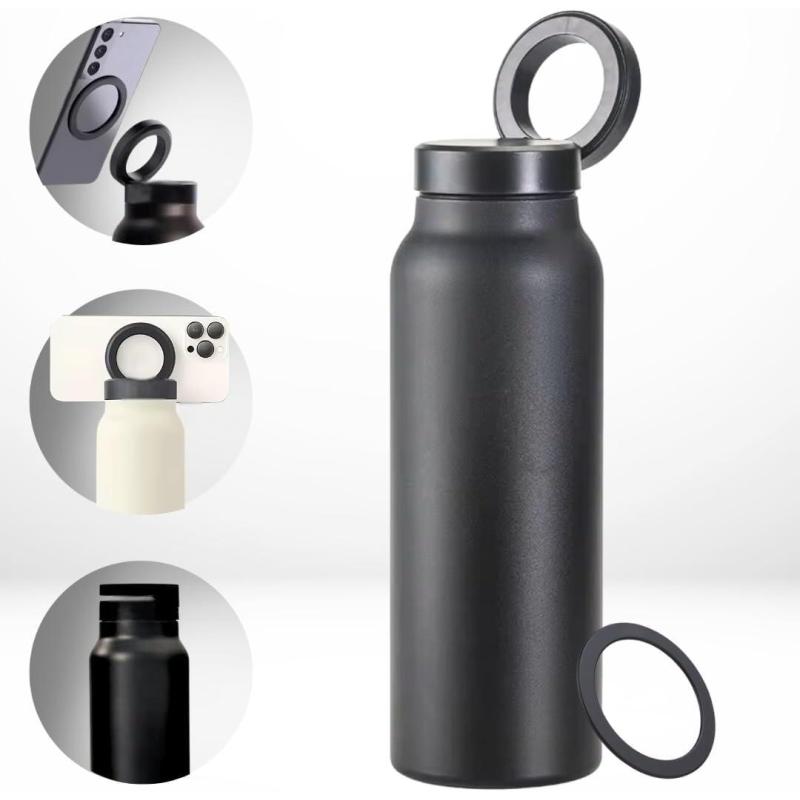 24oz Large Capacity Stainless Steel Insulated Space Mug Water Bottle with Magnetic Phone Mount for Boiling Water