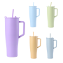 House of Quirk 40oz Stainless Steel Tumbler with Comfortable Handle and 2 Straw Flip Lid Large Water Bottle for Gifts