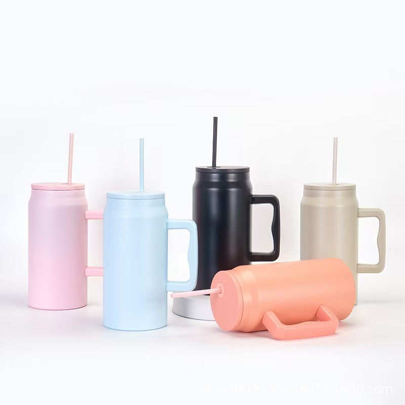50oz Stainless Steel Tumbler with Handle and for Straw Lid Insulated Reusable Travel Jug Water Bottle for Business Gifts