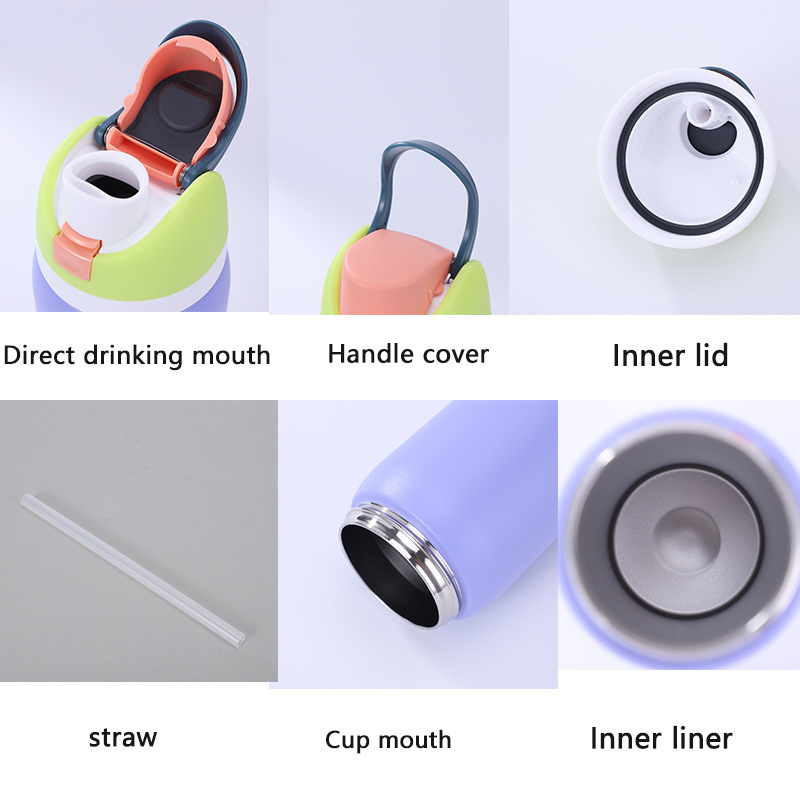 American Style 32oz Double Wall Stainless Steel Water Bottle with BPA-Free Straw for Business Gifts Sports Travel Fruit Drinking