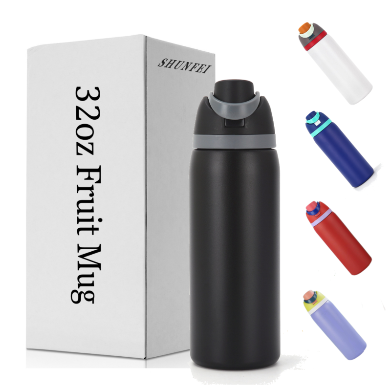 American Style 32oz Double Wall Stainless Steel Water Bottle with BPA-Free Straw for Business Gifts Sports Travel Fruit Drinking