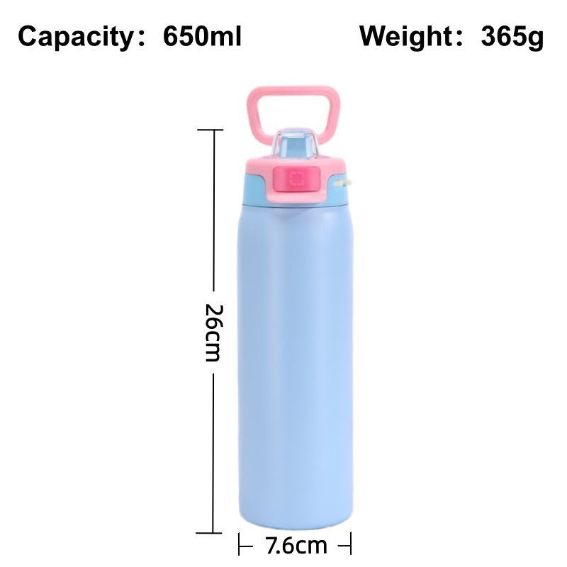 Custom Modern Stainless Steel Button Water Bottle with Straw 650ml Large Capacity Travel Vacuum Insulated Beverage Bottle