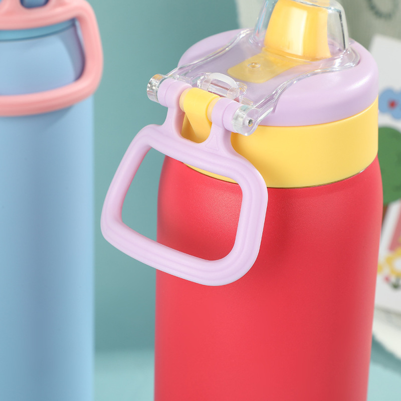 Custom Modern Stainless Steel Button Water Bottle with Straw 650ml Large Capacity Travel Vacuum Insulated Beverage Bottle