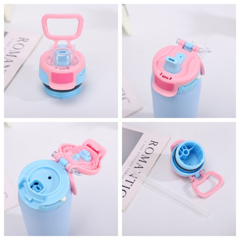 Custom Modern Stainless Steel Button Water Bottle with Straw 650ml Large Capacity Travel Vacuum Insulated Beverage Bottle