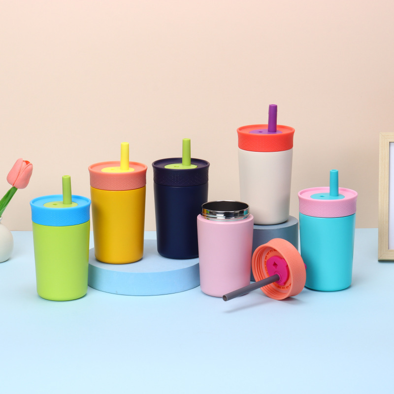 New Vacuum Cup Kids Insulation Stainless Steel Tumbler with Spill Resistant Lid and Flexible Straw Custom Kids Water Bottle