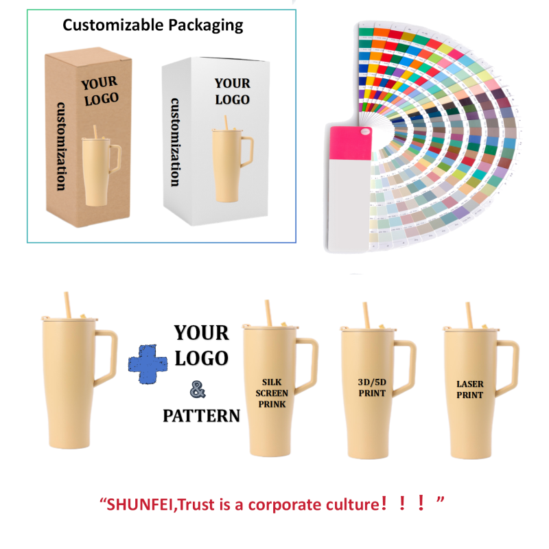 Custom 40oz Stainless Steel Insulated Travel Tumbler Large Capacity Double Wall Vacuum Thermal Cup Handle Lid Straw Made Metal