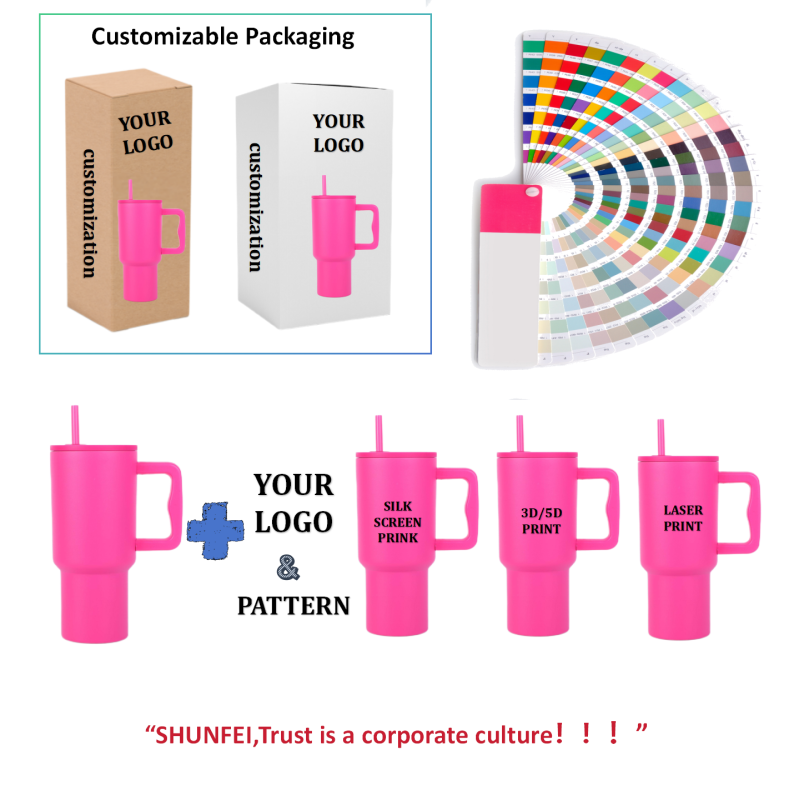40oz Insulated Stainless Steel Tumbler with Handle and Straw Lid Reusable Travel Mug Thermal Metal Water Bottle New Design