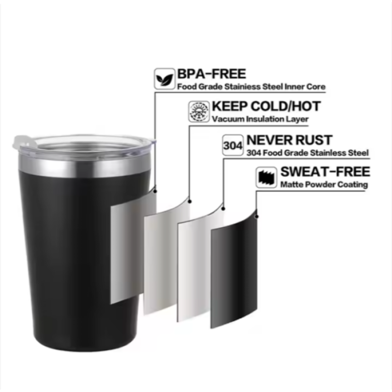 8oz Double Wall Stainless Steel Insulated Tumbler Powder Coated Coffee Mug Lid for Tea Camping Travel Vacuum Milk Drinking Cup