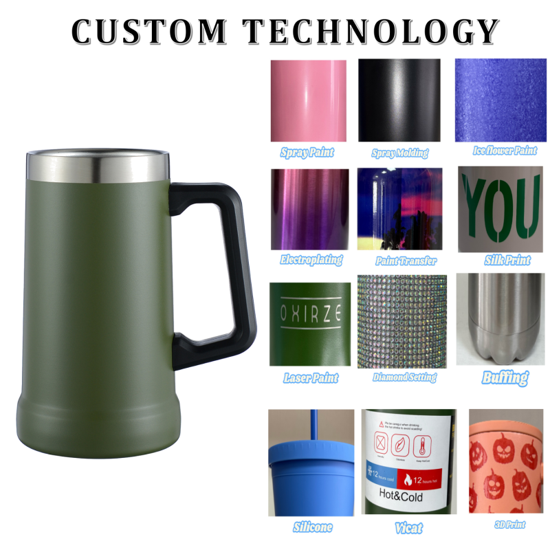 24oz Wide-Mouth Stainless Steel Beer Mug with Insulated Handle High Quality Large Capacity Factory Wholesale