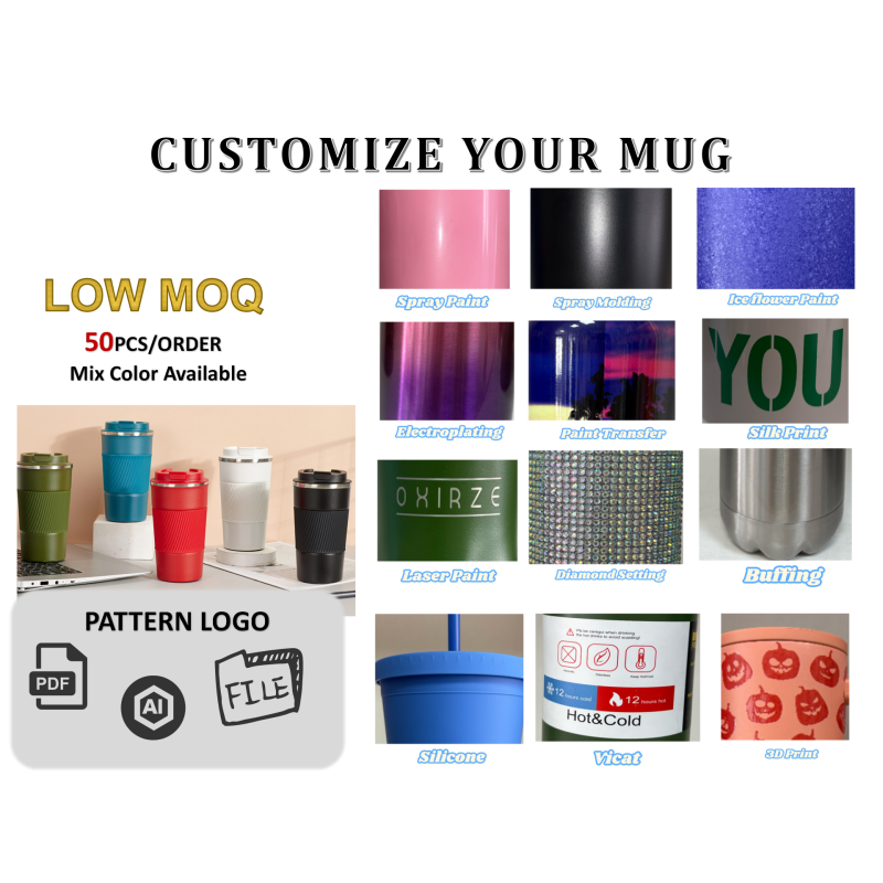 Custom 500ml Insulated Stainless Steel Car Holder Coffee Thermos Tumbler Portable Lid Vacuum Flask for Camping