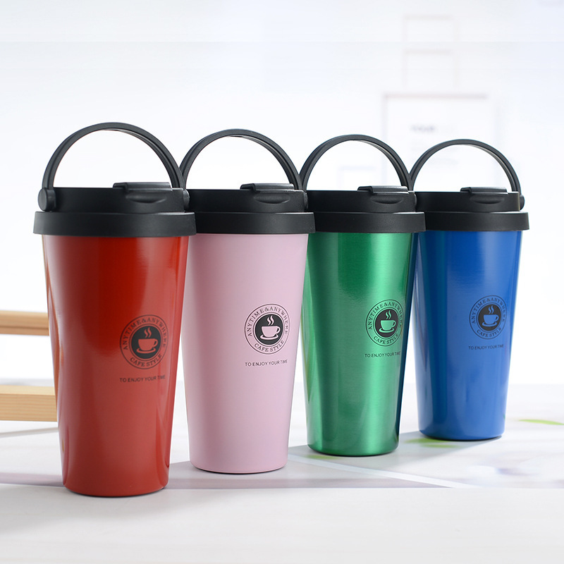 Custom 500ml Insulated Stainless Steel Car Holder Coffee Thermos Tumbler Portable Lid Vacuum Flask for Camping