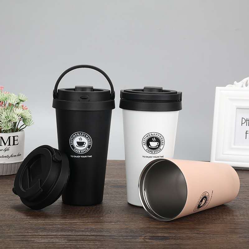 Custom 500ml Insulated Stainless Steel Car Holder Coffee Thermos Tumbler Portable Lid Vacuum Flask for Camping