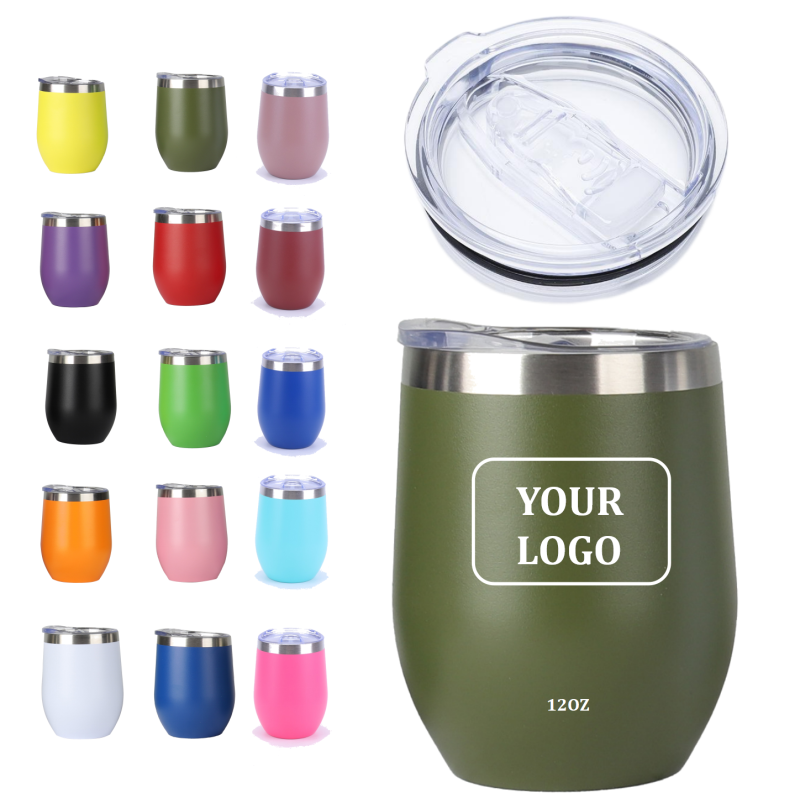 12 Ounce Leak-Proof Double Wall Vacuum Insulated Stainless Steel Wine Tumbler 12oz Powder Coated Thermal Mug