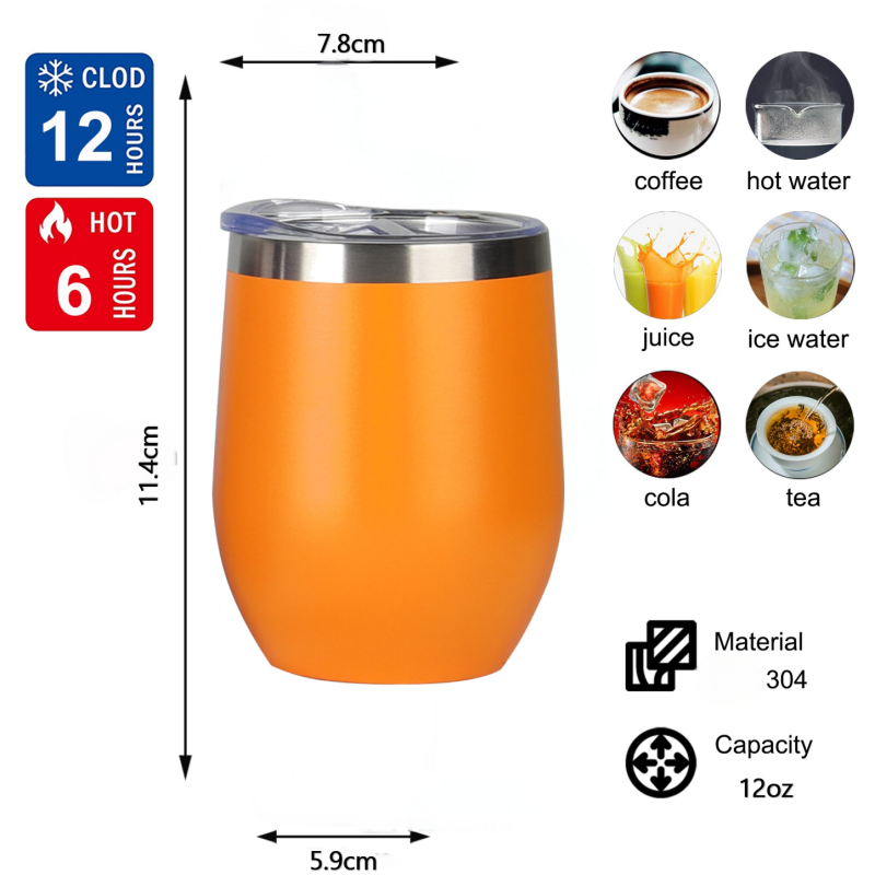 12 Ounce Leak-Proof Double Wall Vacuum Insulated Stainless Steel Wine Tumbler 12oz Powder Coated Thermal Mug