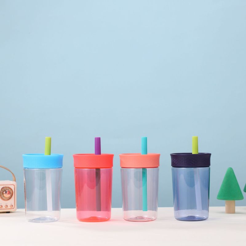 Custom 12oz High Quality BPA-Free Lovely Style Silicone Straw Direct Drinking Kid Plastic Tumbler for School Safe and Easy Carry