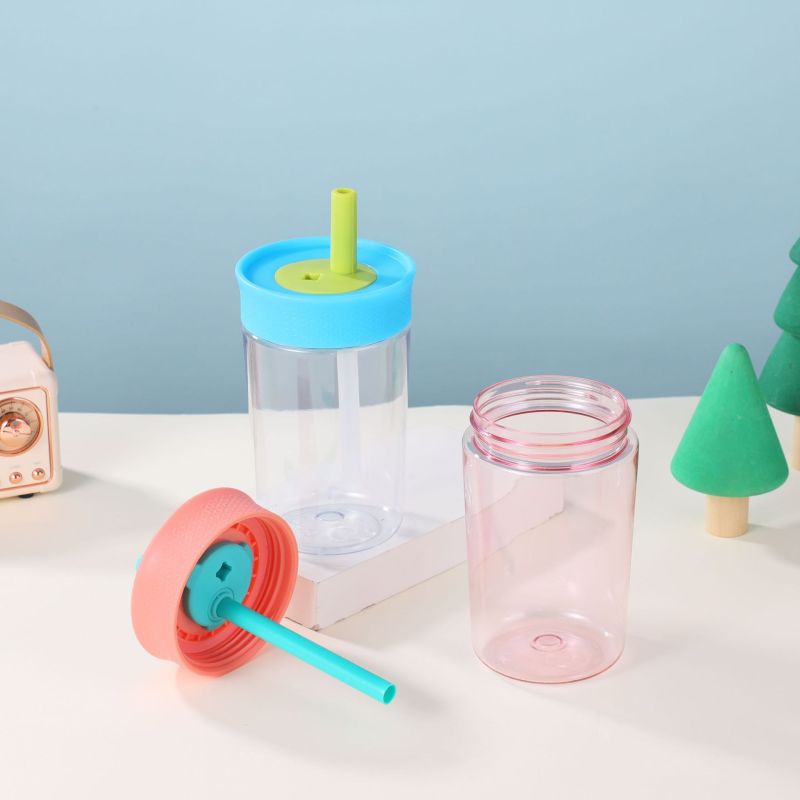 Custom 12oz High Quality BPA-Free Lovely Style Silicone Straw Direct Drinking Kid Plastic Tumbler for School Safe and Easy Carry