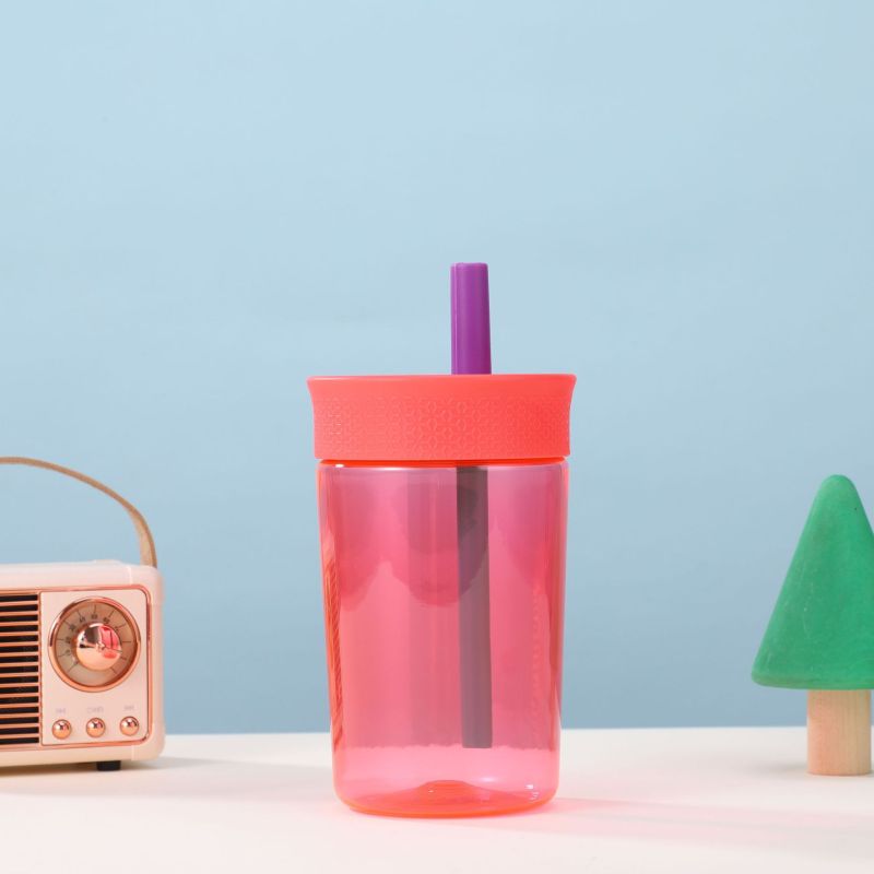 Custom 12oz High Quality BPA-Free Lovely Style Silicone Straw Direct Drinking Kid Plastic Tumbler for School Safe and Easy Carry