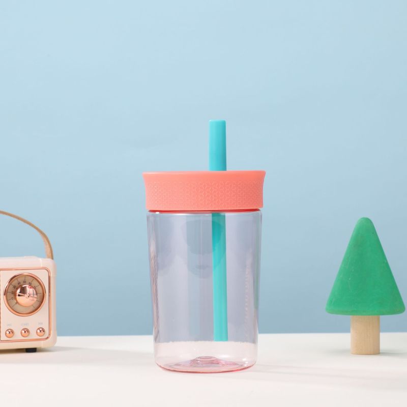 Custom 12oz High Quality BPA-Free Lovely Style Silicone Straw Direct Drinking Kid Plastic Tumbler for School Safe and Easy Carry