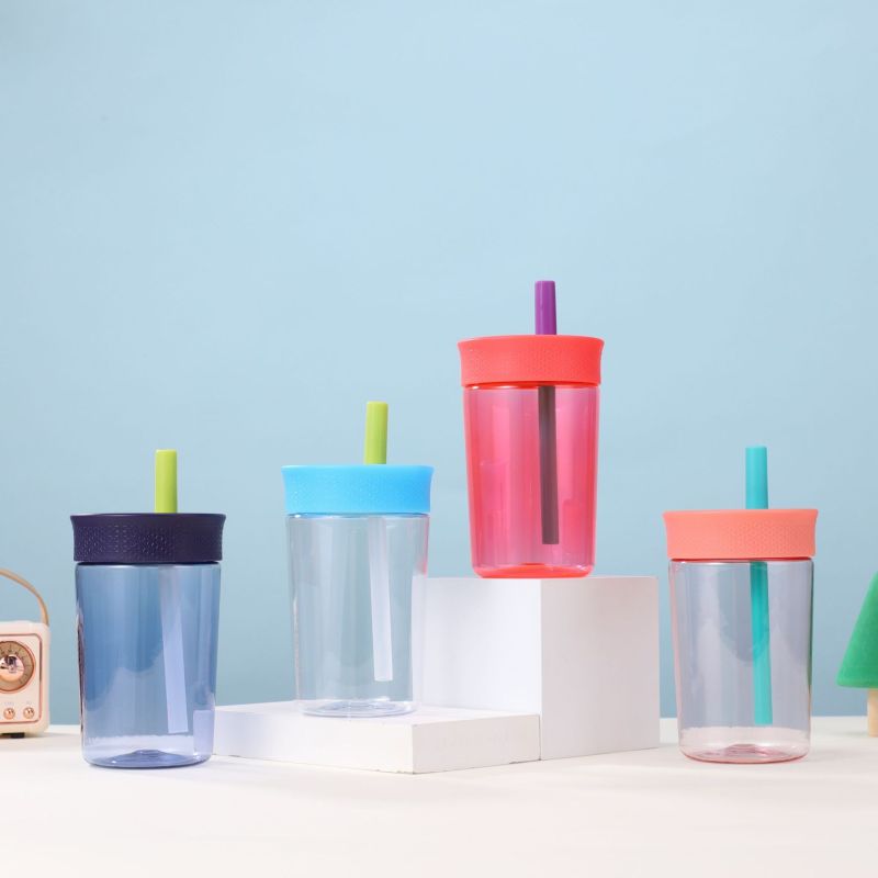 Custom 12oz High Quality BPA-Free Lovely Style Silicone Straw Direct Drinking Kid Plastic Tumbler for School Safe and Easy Carry