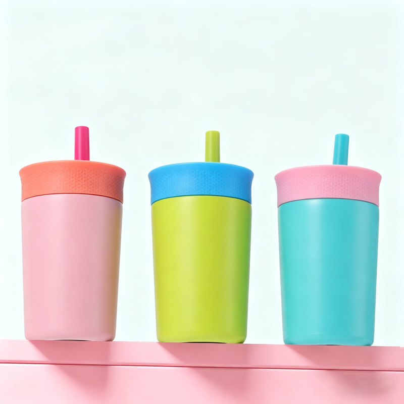 BPA-Free Flexible Silicone Straw for Kids 350ml Insulated Stainless Steel Water Bottle with Spill Resistant for Outdoor Camping