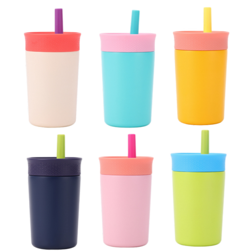BPA-Free Flexible Silicone Straw for Kids 350ml Insulated Stainless Steel Water Bottle with Spill Resistant for Outdoor Camping