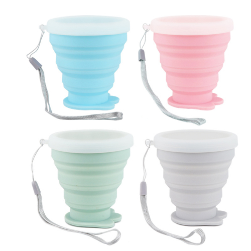 Mini Foldable Silicone Water Bottle 200ml with Lid & Rope