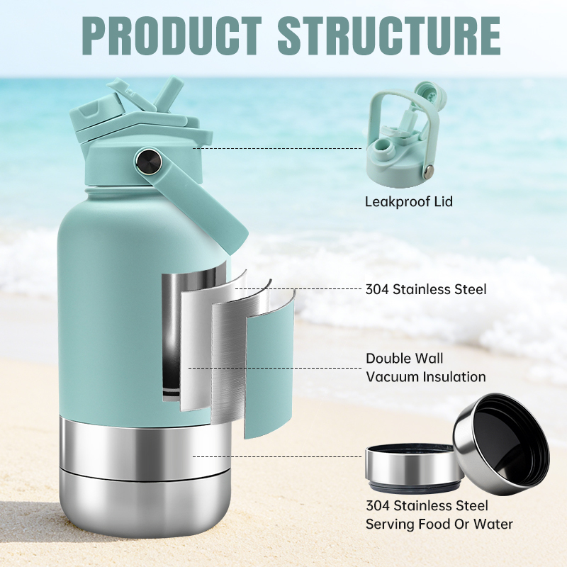 32oz Insulated Stainless Steel 3-in-1 Pet Water Bottle with Pet Bowl