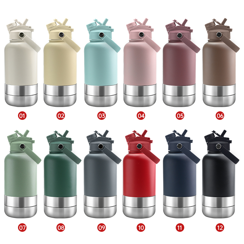 32oz Insulated Stainless Steel 3-in-1 Pet Water Bottle with Pet Bowl