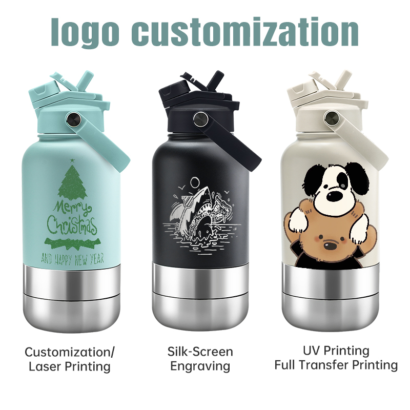 32oz Insulated Stainless Steel 3-in-1 Pet Water Bottle with Pet Bowl