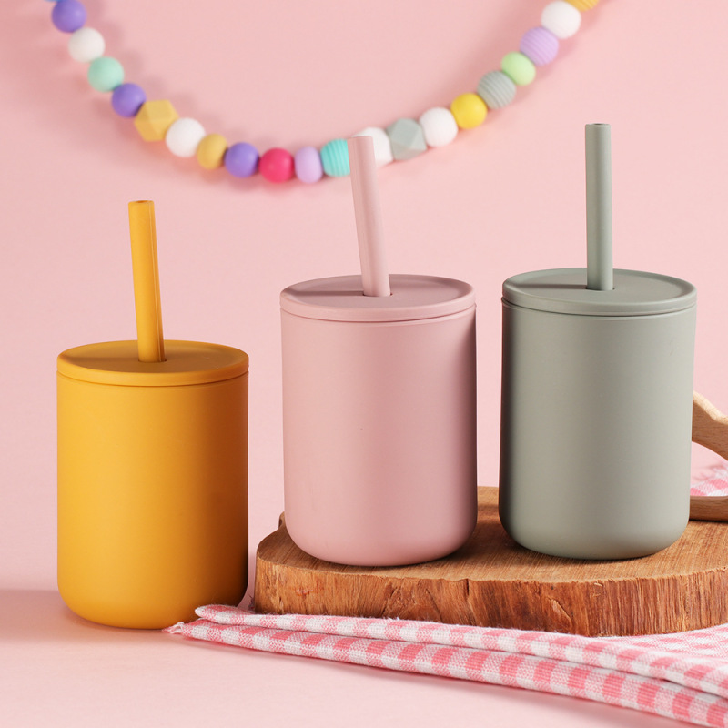 Leak Proof 210ml BPA-Free Silicone Straw Cup Baby Training Sippy