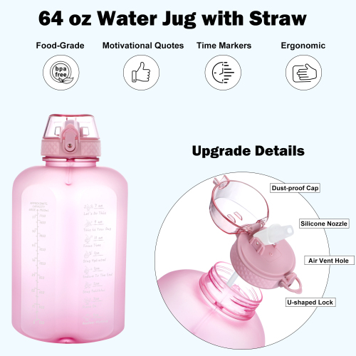 64oz BPA-Free Straw Water Bottle with Time Marker