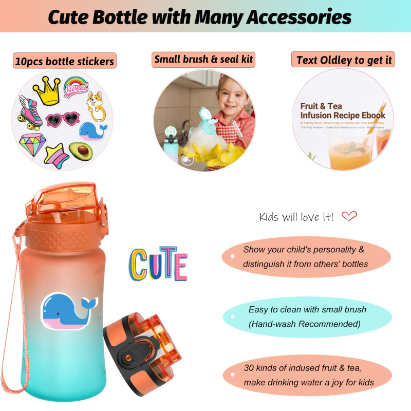 350ml BPA-Free Kids Sports Water Bottle with 2-in-1 Lid