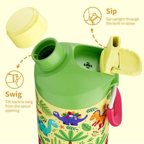 Custom Dinosaur 12oz Vacuum Insulated Kids Bottle 2-in-1 Lid