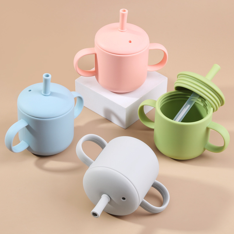 Leak-Proof 210ml Silicone Sippy Cup with Straw, BPA Free