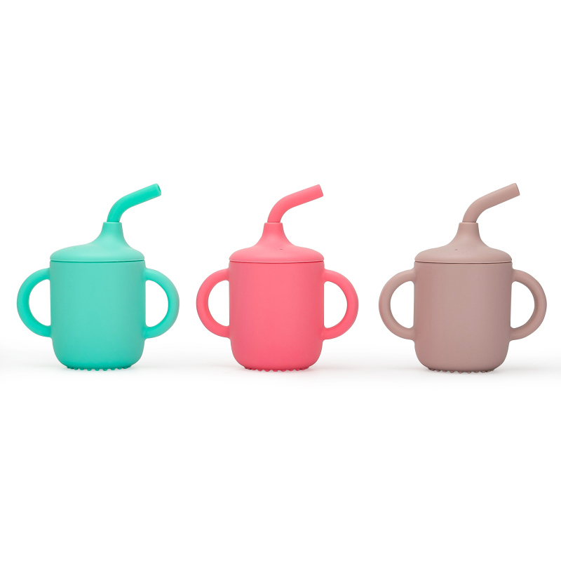 180ml Food Grade Baby Infants Kids Spill Proof Baby Cup Silicone Sippy Cups With Straw