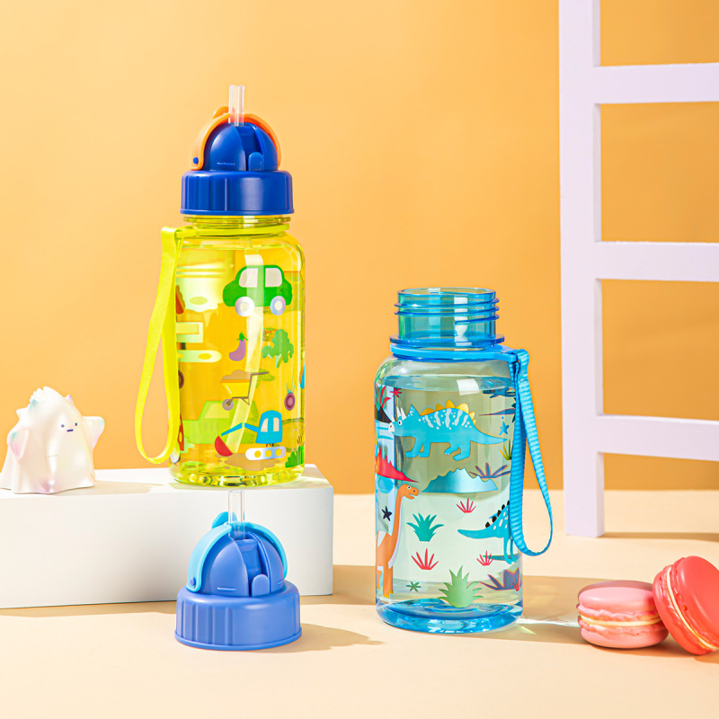 Cute Cartoon BPA-Free 500ml Kids Plastic Water Bottle with Silicone Straw
