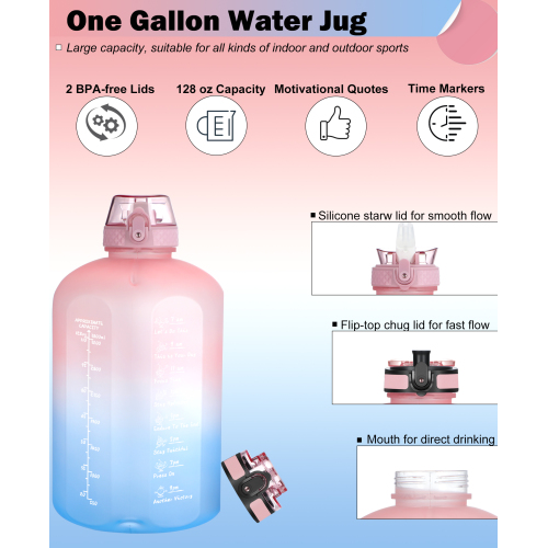 128oz Large Leak Proof Water Bottle with Time Marker BPA Free