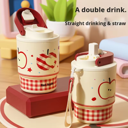 Cute 316 Stainless Steel Insulated Mug with 2-in-1 Lid