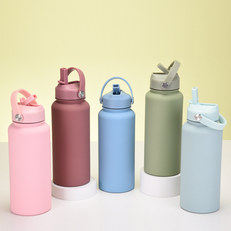32oz 1L Stainless Steel Vacuum Sports Bottle with Straw Lid