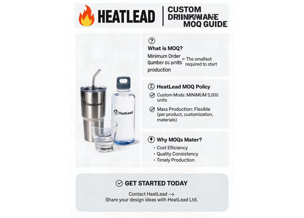 What are your minimum order quantities (MOQ) for custom molds and mass production of drinkware items?