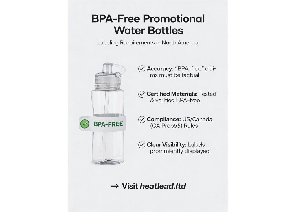 Are there any specific labeling requirements for BPA-free promotional water bottles sold in North America?