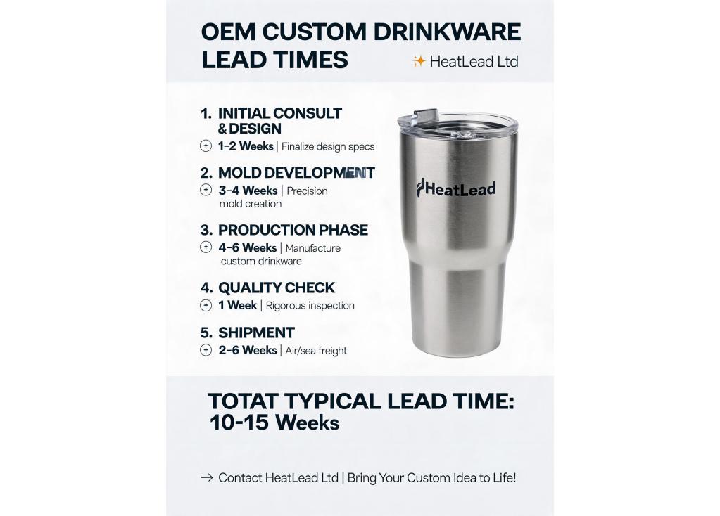 What is the typical lead time for OEM custom drinkware from mold development to final shipment?