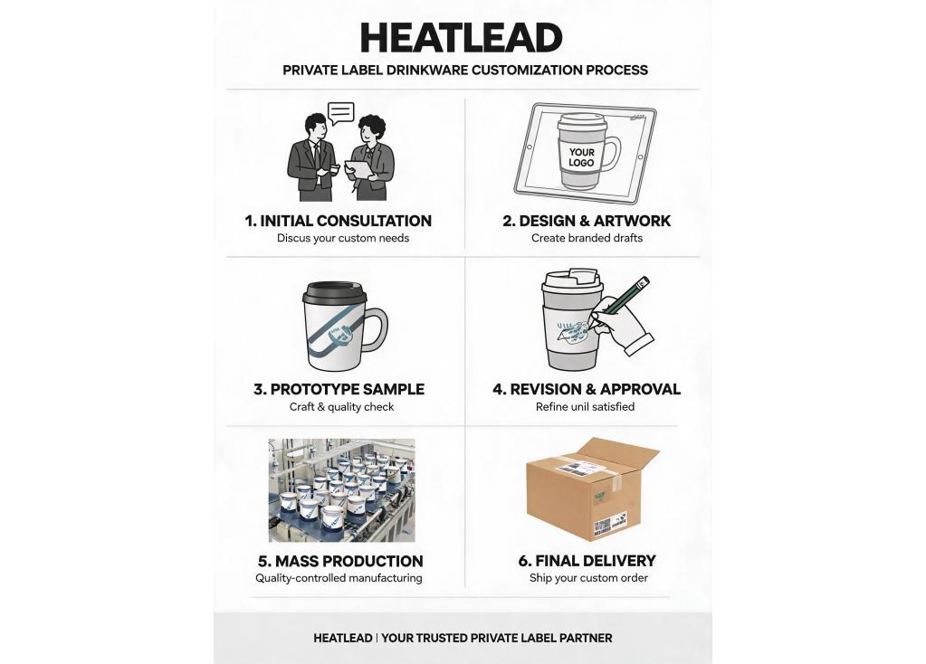 How does your factory handle private label product customization and sample approval for drinkware?