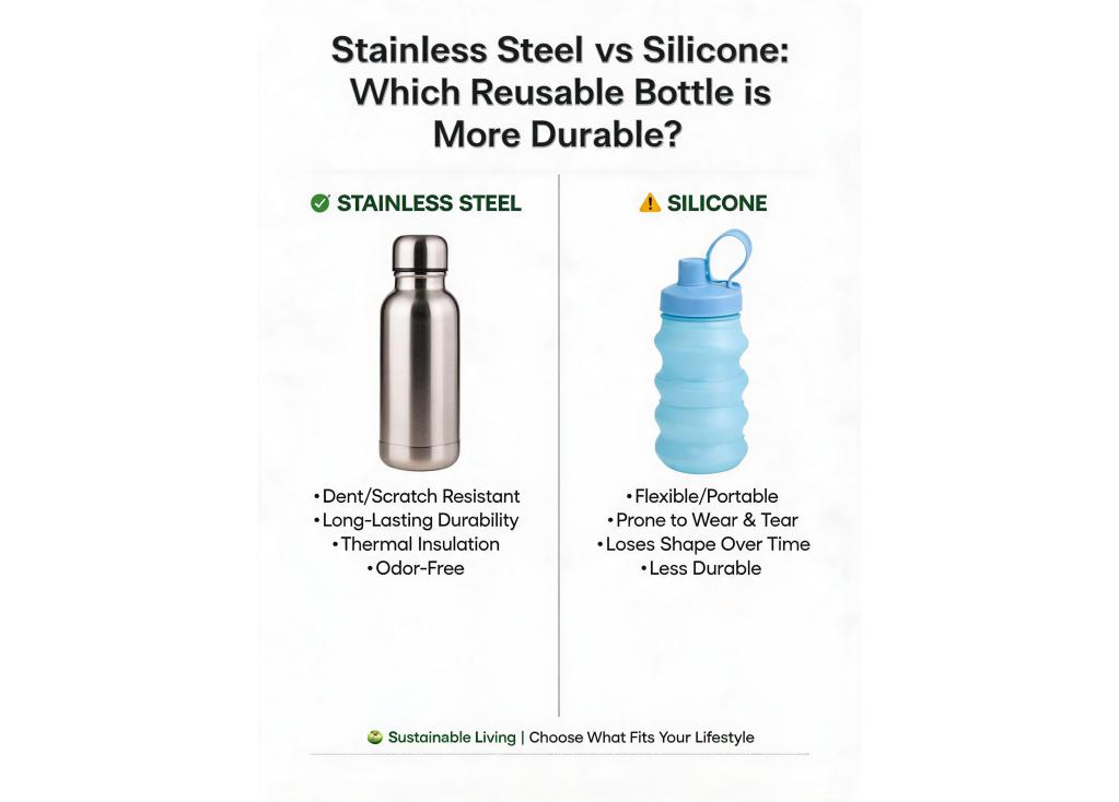 Which material offers better durability: stainless steel or silicone for reusable bottles?